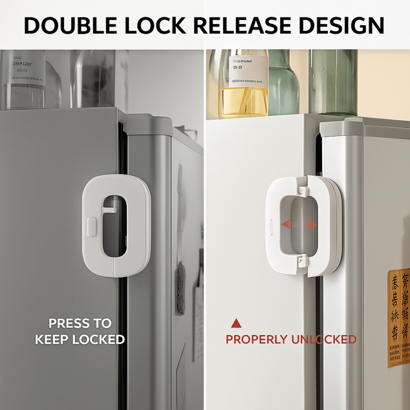 Child Safety fridge Lock, Self Adhesive  Double Safety Button - Image 4