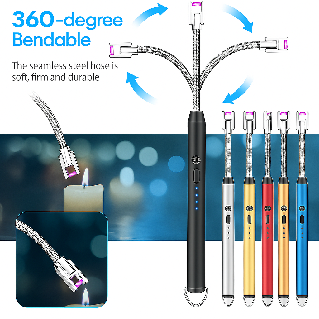 🔥USB Chargeable  Lighter with USB Led – Flameless, Windproof, Flexible Neck, LED Display